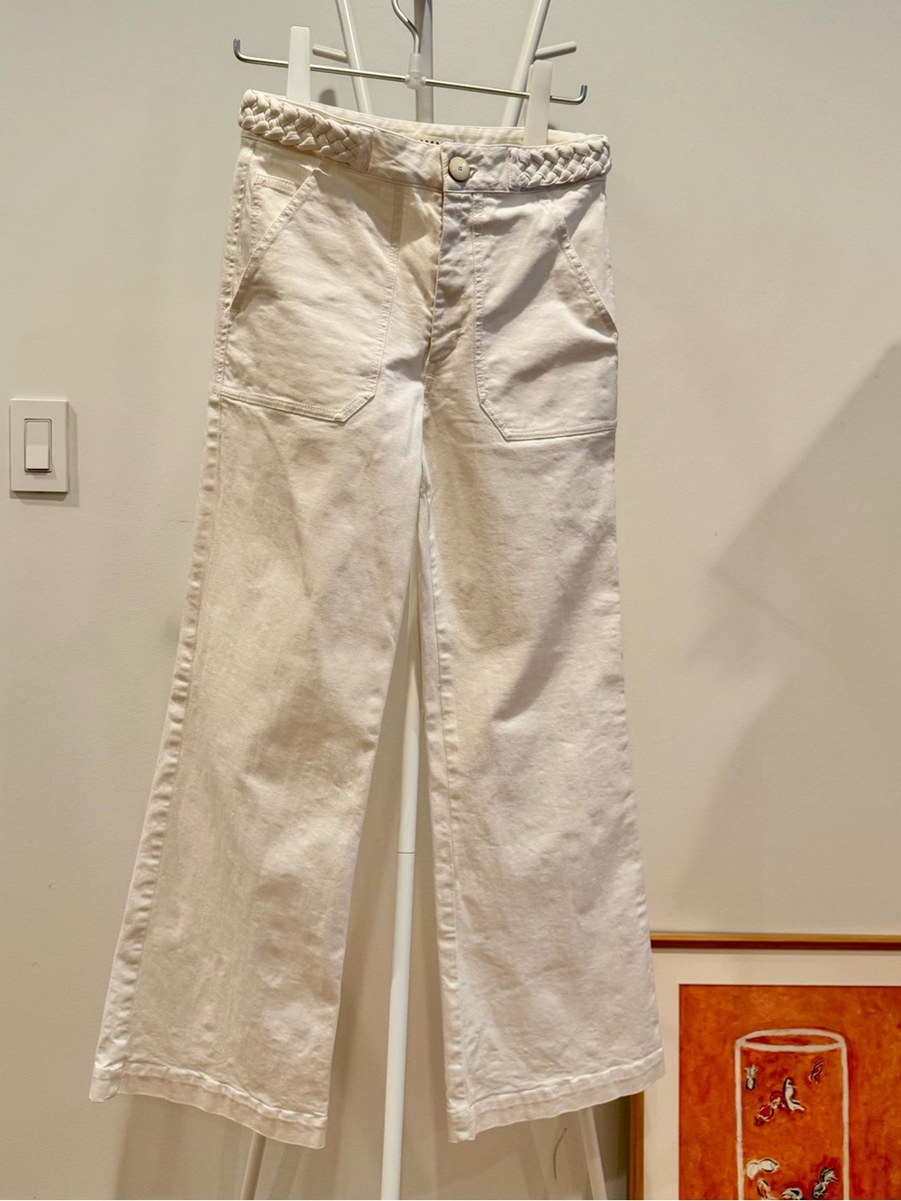 Masscob High-Rise Cream Wide-Leg Jeans with Braided Waist